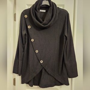 CJ Fashion Black Waffle Knit Cowl Neck Button Cardigan Women’s Plus Size 2X